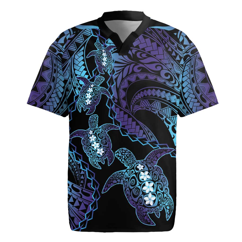 Polynesia Sea Turtle Day Rugby Jersey Tribal Honu Plumeria Polynesian Pattern