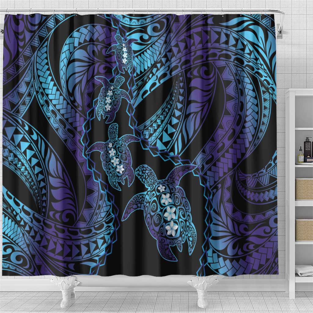 Polynesia Sea Turtle Day Shower Curtain Tribal Honu Plumeria Polynesian Pattern