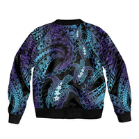 Polynesia Sea Turtle Day Sleeve Zip Bomber Jacket Tribal Honu Plumeria Polynesian Pattern