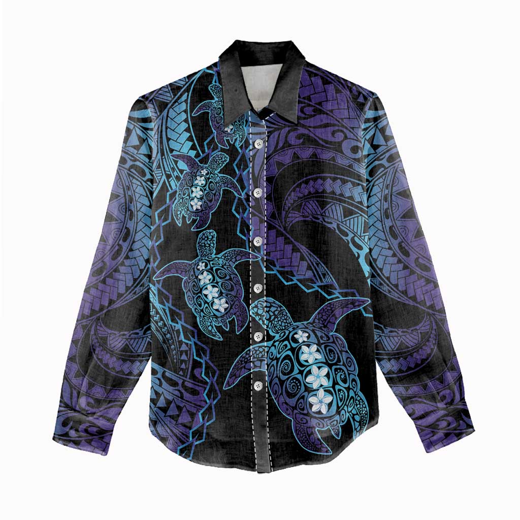 Polynesia Sea Turtle Day Women Casual Shirt Tribal Honu Plumeria Polynesian Pattern