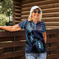 Polynesia Sea Turtle Day Women Polo Shirt Tribal Honu Plumeria Polynesian Pattern