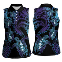 Polynesia Sea Turtle Day Women Sleeveless Polo Shirt Tribal Honu Plumeria Polynesian Pattern