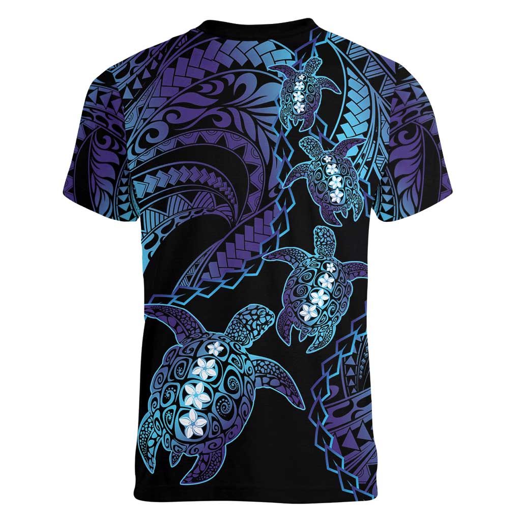 Polynesia Sea Turtle Day Women V-Neck T-Shirt Tribal Honu Plumeria Polynesian Pattern