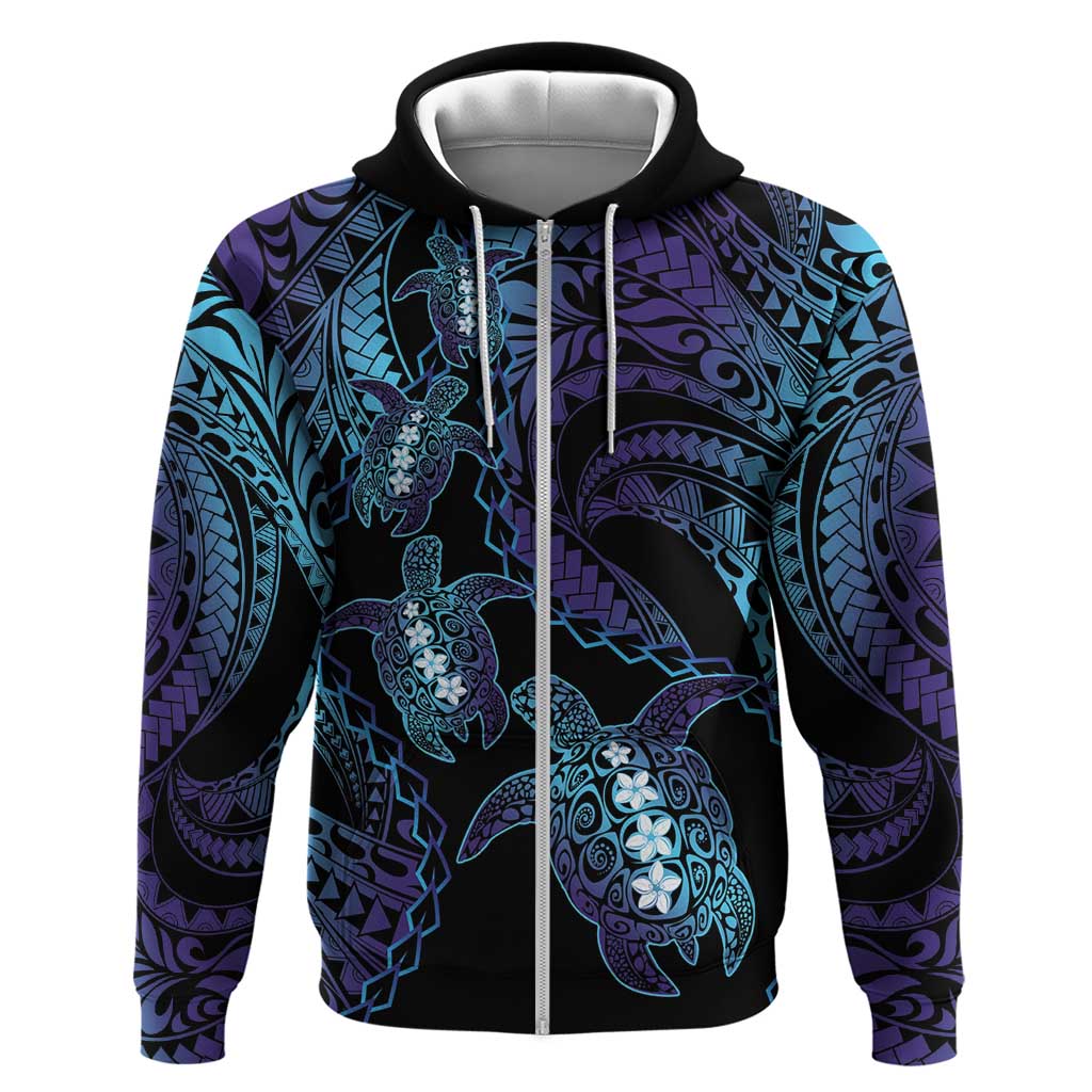 Polynesia Sea Turtle Day Zip Hoodie Tribal Honu Plumeria Polynesian Pattern