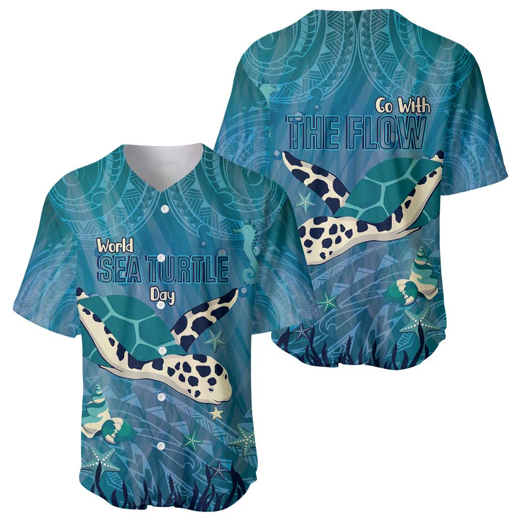 World Sea Turtle Day Polynesia Baseball Jersey Go With The Flow