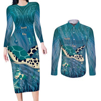 World Sea Turtle Day Polynesia Couples Matching Long Sleeve Bodycon Dress and Long Sleeve Button Shirt Go With The Flow