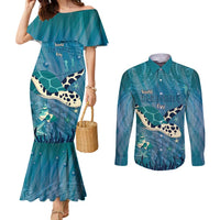 World Sea Turtle Day Polynesia Couples Matching Mermaid Dress and Long Sleeve Button Shirt Go With The Flow