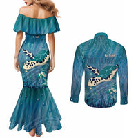 World Sea Turtle Day Polynesia Couples Matching Mermaid Dress and Long Sleeve Button Shirt Go With The Flow