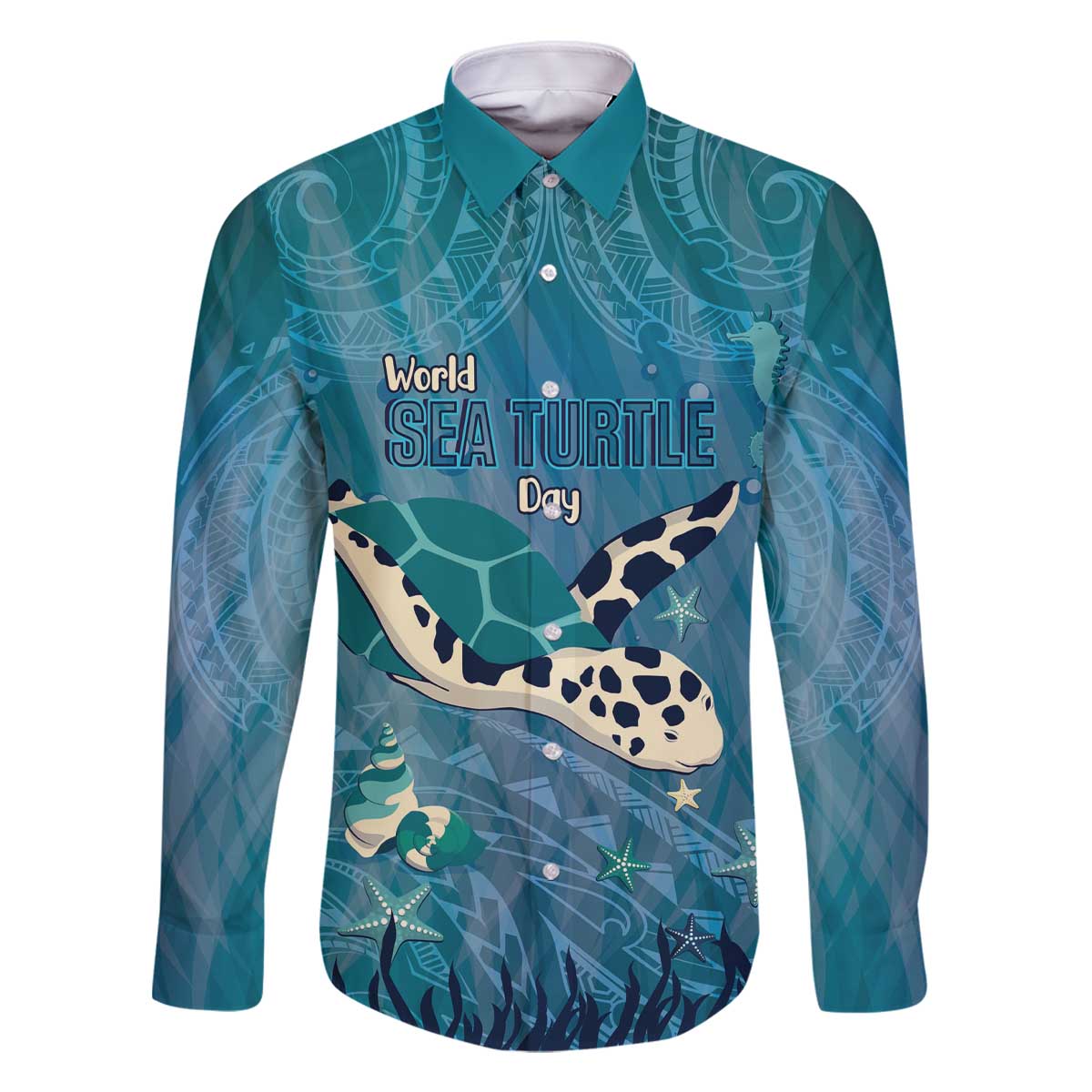World Sea Turtle Day Polynesia Family Matching Off The Shoulder Long Sleeve Dress and Hawaiian Shirt Go With The Flow