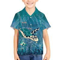 World Sea Turtle Day Polynesia Family Matching Off Shoulder Short Dress and Hawaiian Shirt Go With The Flow LT14 Son's Shirt Cyan - Polynesian Pride