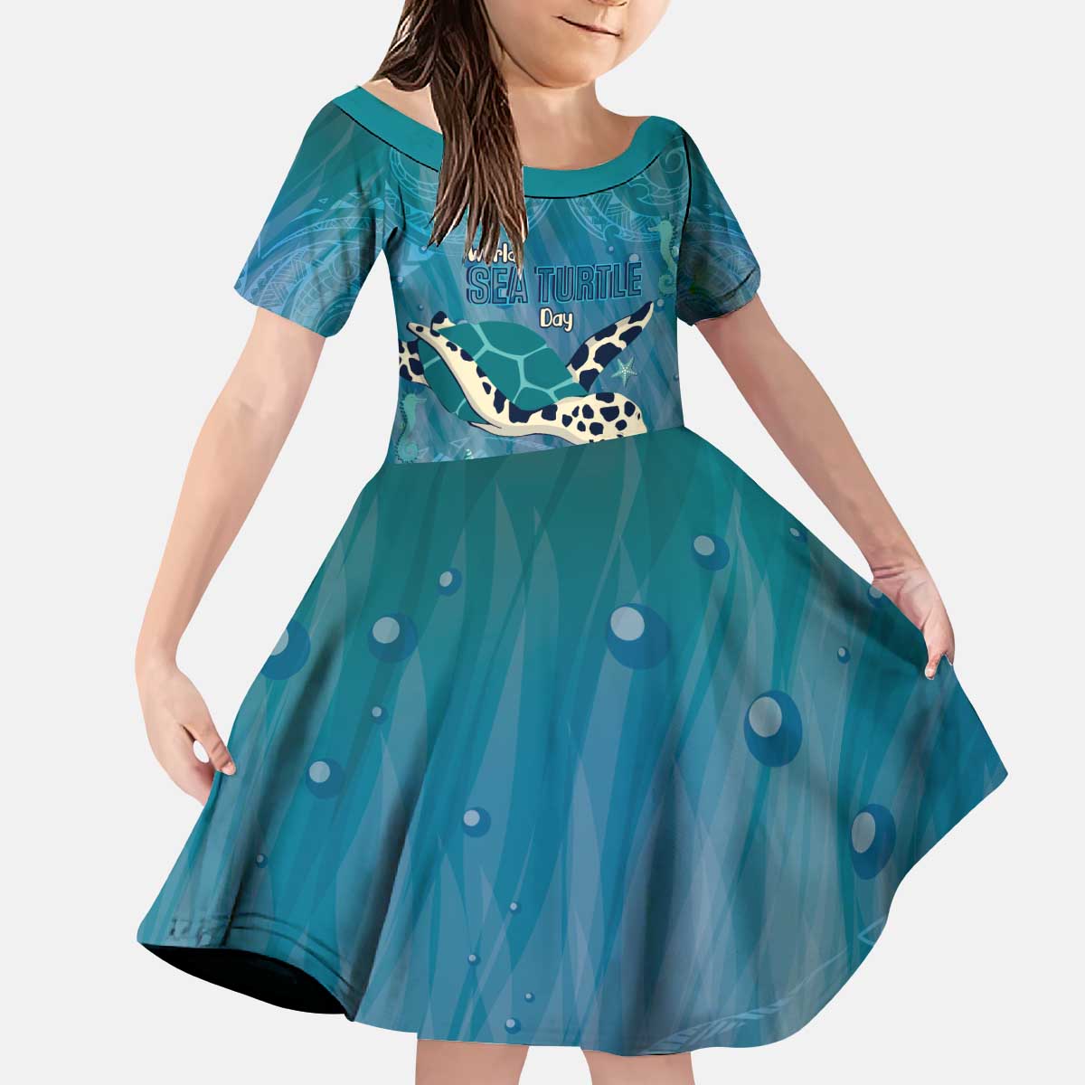 World Sea Turtle Day Polynesia Kid Short Sleeve Dress Go With The Flow