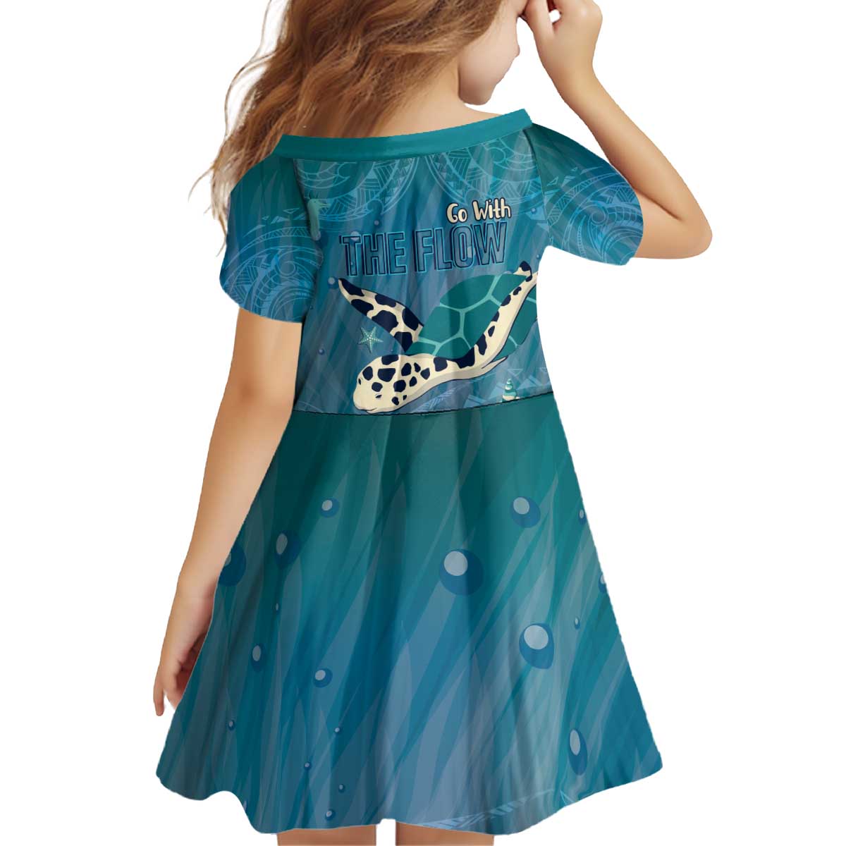 World Sea Turtle Day Polynesia Kid Short Sleeve Dress Go With The Flow