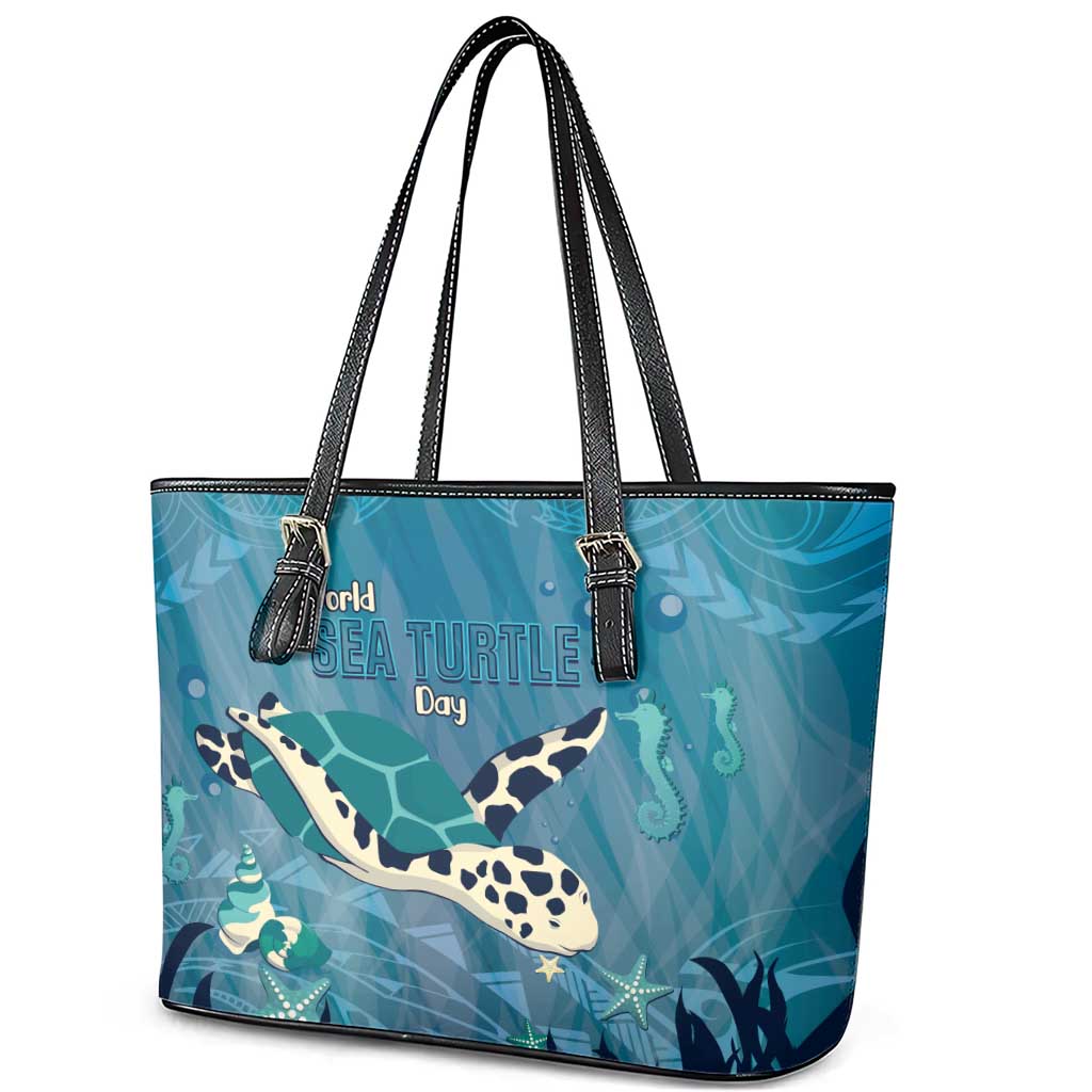 World Sea Turtle Day Polynesia Leather Tote Bag Go With The Flow
