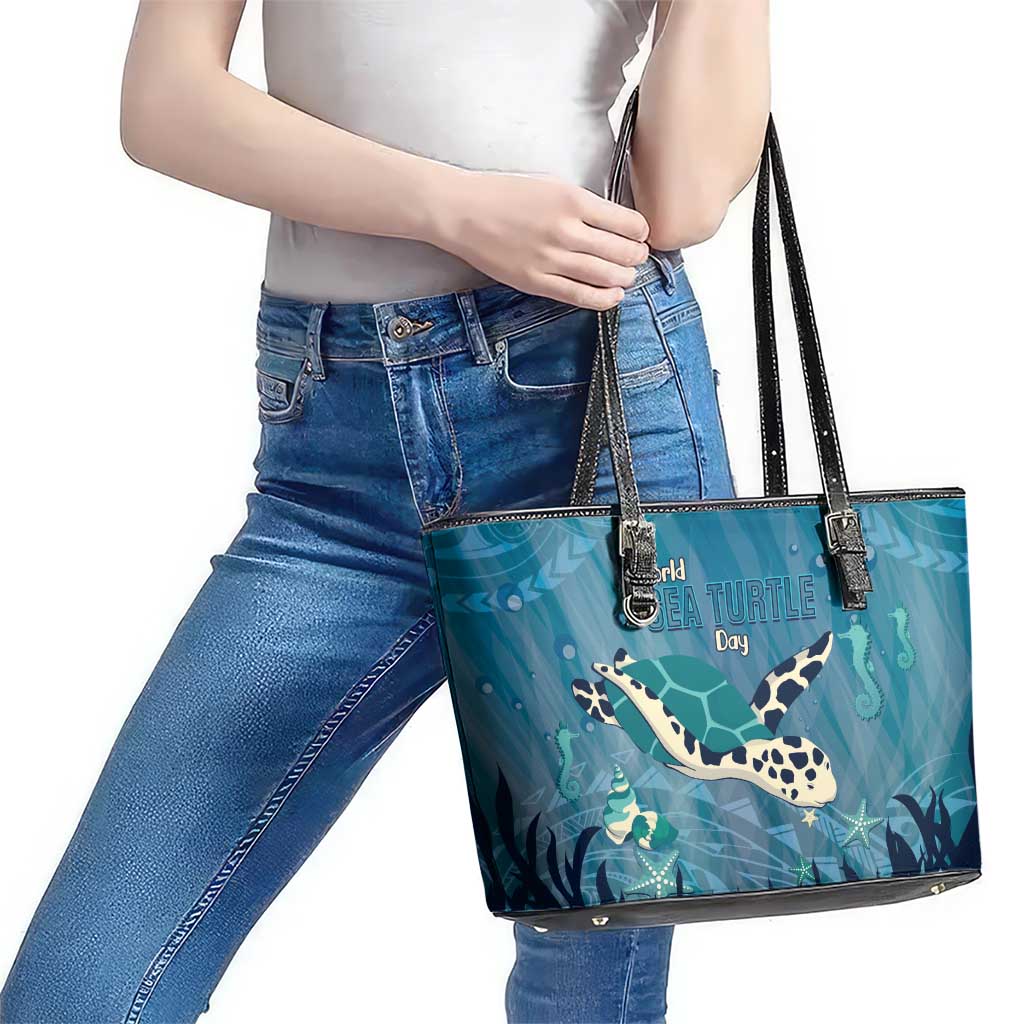 World Sea Turtle Day Polynesia Leather Tote Bag Go With The Flow