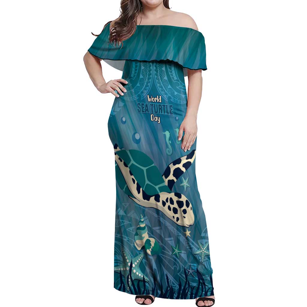 World Sea Turtle Day Polynesia Off Shoulder Maxi Dress Go With The Flow