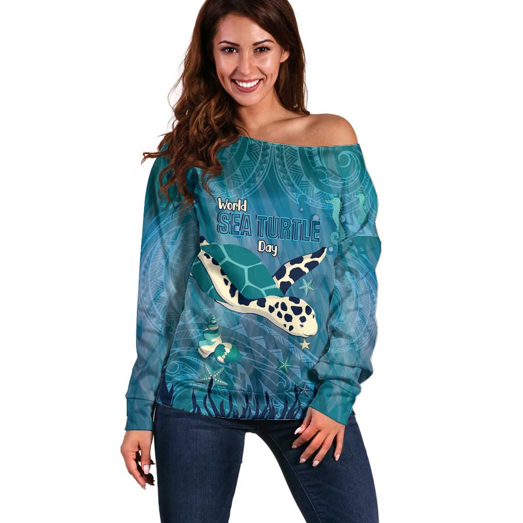 World Sea Turtle Day Polynesia Off Shoulder Sweater Go With The Flow