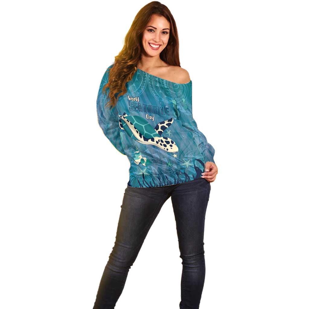 World Sea Turtle Day Polynesia Off Shoulder Sweater Go With The Flow