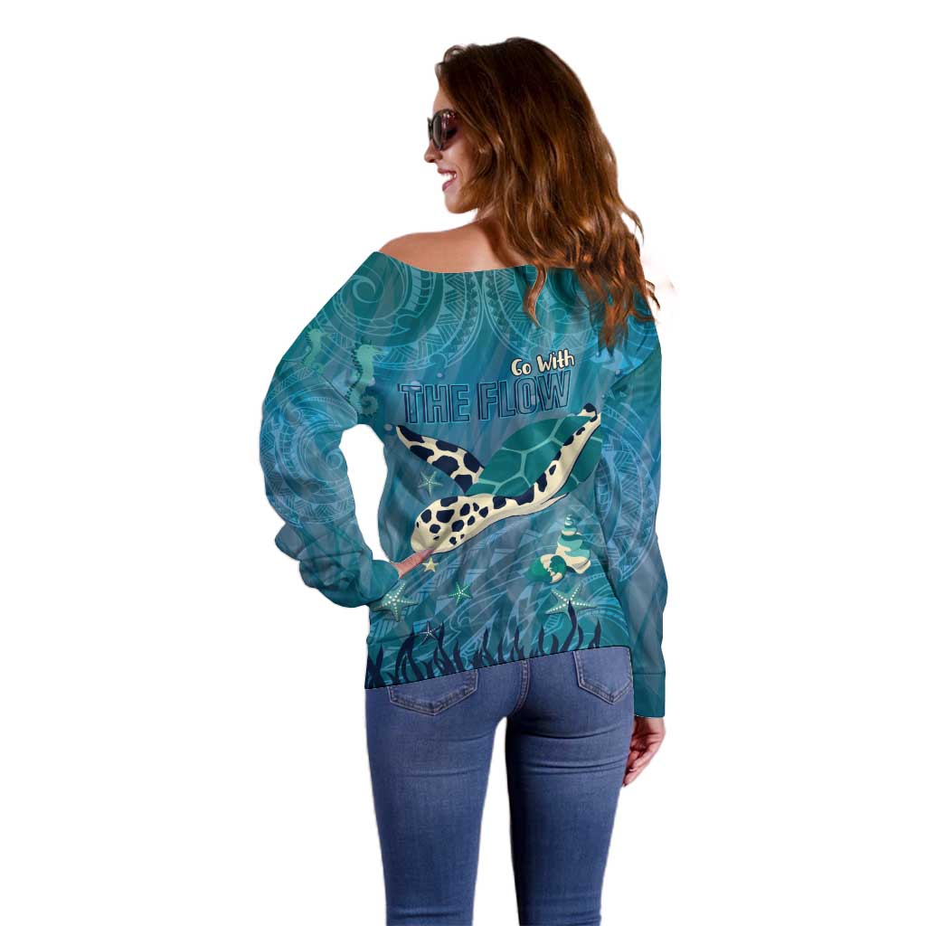 World Sea Turtle Day Polynesia Off Shoulder Sweater Go With The Flow