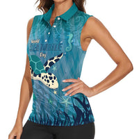 World Sea Turtle Day Polynesia Women Sleeveless Polo Shirt Go With The Flow