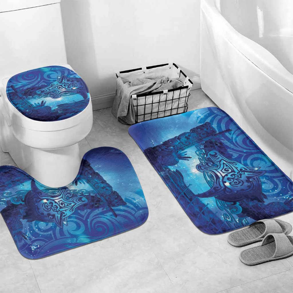 Kuri New Zealand Matariki Bathroom Set Aotearoa Dog Waka Maori New Year Galaxy Vibes LT14 Mat Set Only (3 pcs) One Size Blue - Polynesian Pride