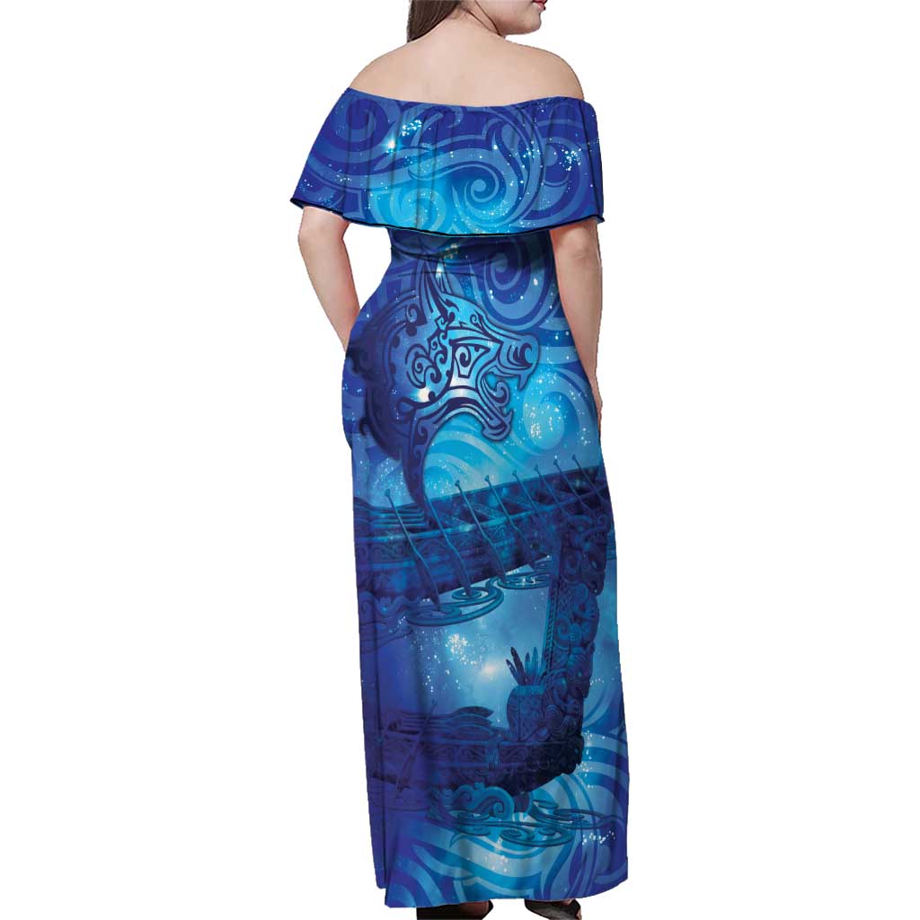 Kuri New Zealand Matariki Family Matching Off Shoulder Maxi Dress and Hawaiian Shirt Aotearoa Dog Waka Maori New Year Galaxy Vibes LT14 - Polynesian Pride