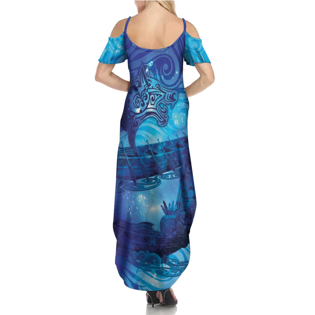 Kuri New Zealand Matariki Family Matching Summer Maxi Dress and Hawaiian Shirt Aotearoa Dog Waka Maori New Year Galaxy Vibes LT14 - Polynesian Pride