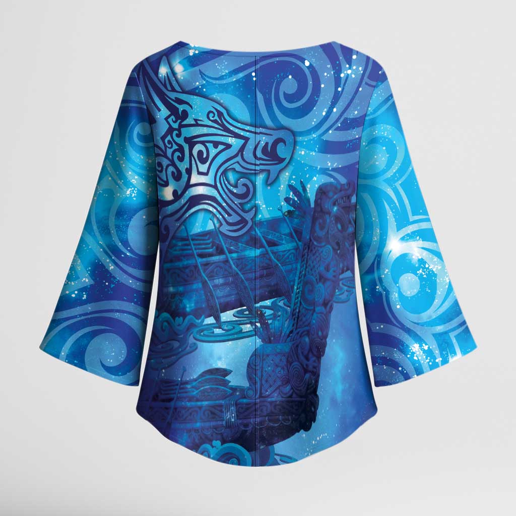 Kuri New Zealand Matariki Kimono Sleeve Blouse Aotearoa Dog Waka Maori New Year Galaxy Vibes
