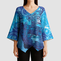 Kuri New Zealand Matariki Kimono Sleeve Blouse Aotearoa Dog Waka Maori New Year Galaxy Vibes