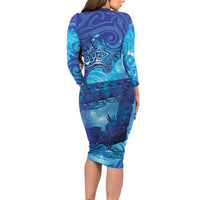 Kuri New Zealand Matariki Long Sleeve Bodycon Dress Aotearoa Dog Waka Maori New Year Galaxy Vibes LT14 - Polynesian Pride