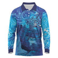 Kuri New Zealand Matariki Long Sleeve Polo Shirt Aotearoa Dog Waka Maori New Year Galaxy Vibes LT14 Blue - Polynesian Pride