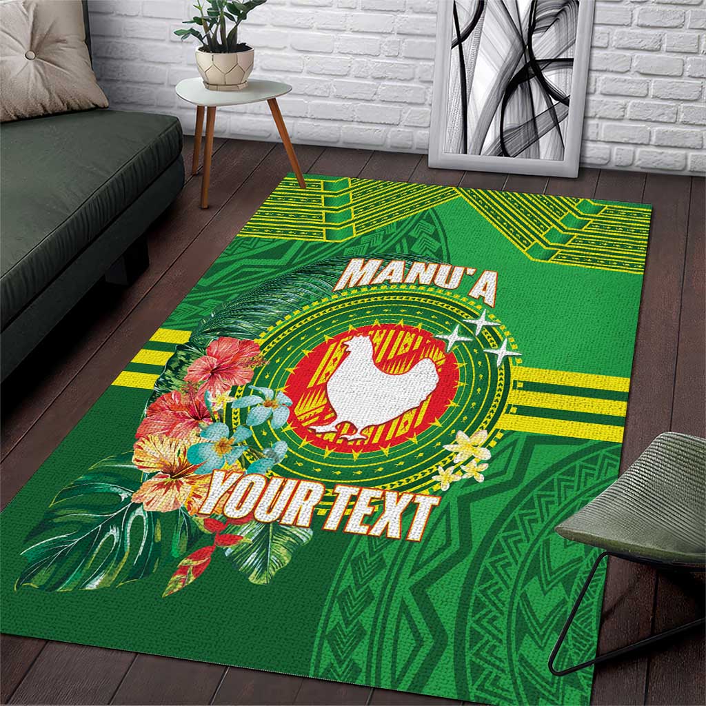 Personalized Manu'a Cession Day Area Rug Tropical Flowers With Polynesian Pattern LT14 Green - Polynesian Pride