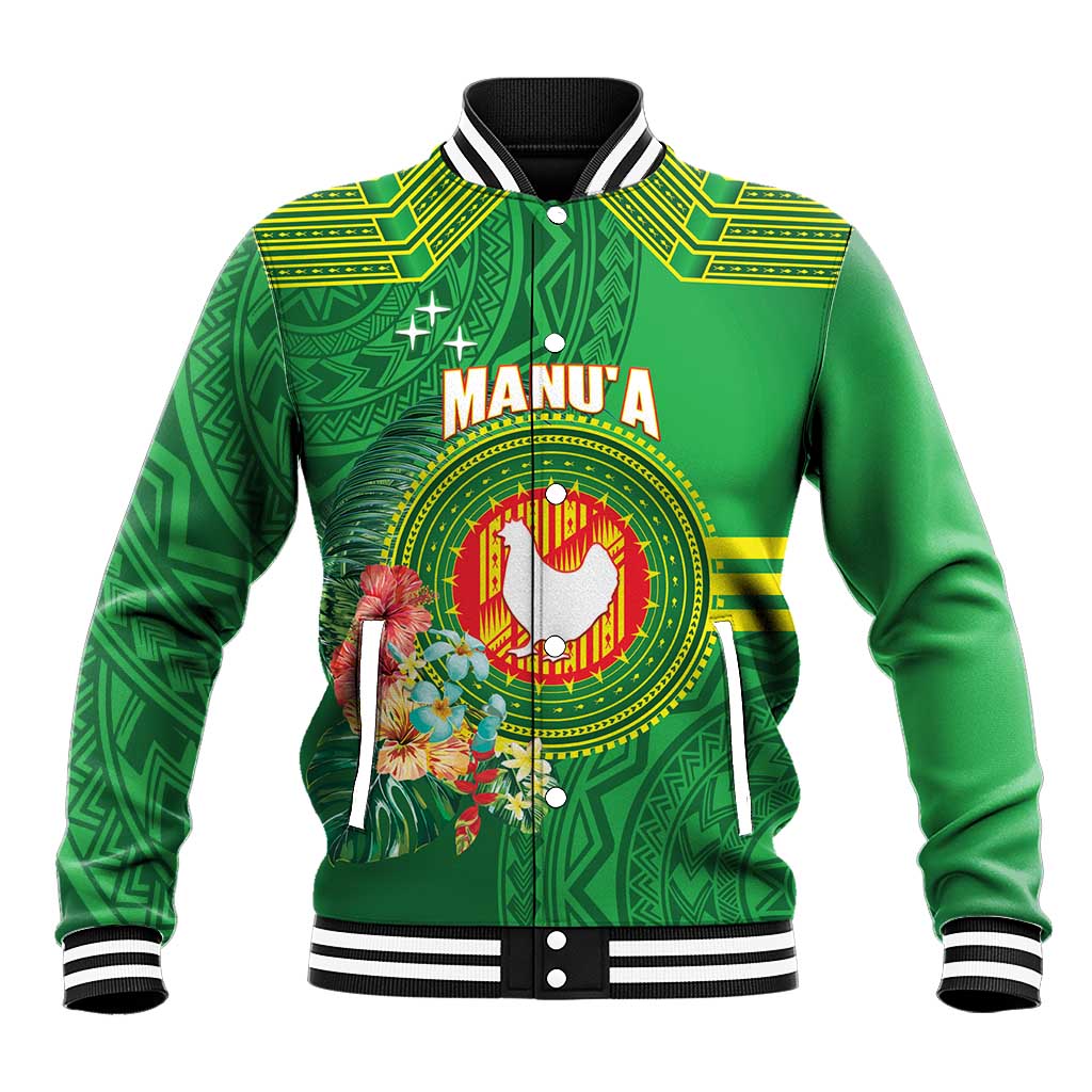 Personalized Manu'a Cession Day Baseball Jacket Tropical Flowers With Polynesian Pattern