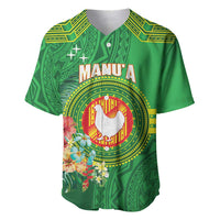 Personalized Manu'a Cession Day Baseball Jersey Tropical Flowers With Polynesian Pattern LT14 Green - Polynesian Pride