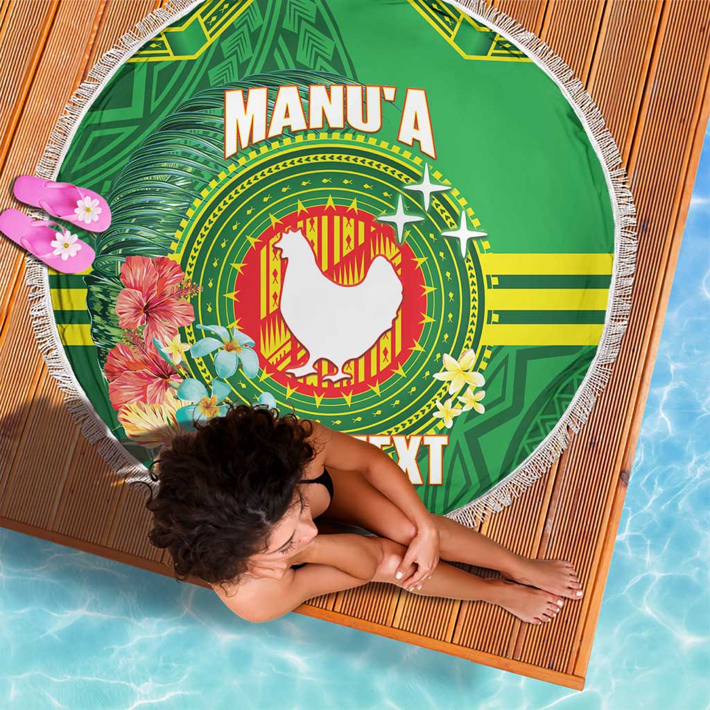 Personalized Manu'a Cession Day Beach Blanket Tropical Flowers With Polynesian Pattern