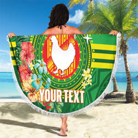 Personalized Manu'a Cession Day Beach Blanket Tropical Flowers With Polynesian Pattern