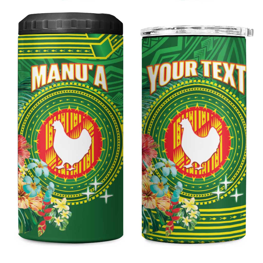 Personalized Manu'a Cession Day 4 in 1 Can Cooler Tumbler Tropical Flowers With Polynesian Pattern LT14 One Size: 16 oz Green - Polynesian Pride