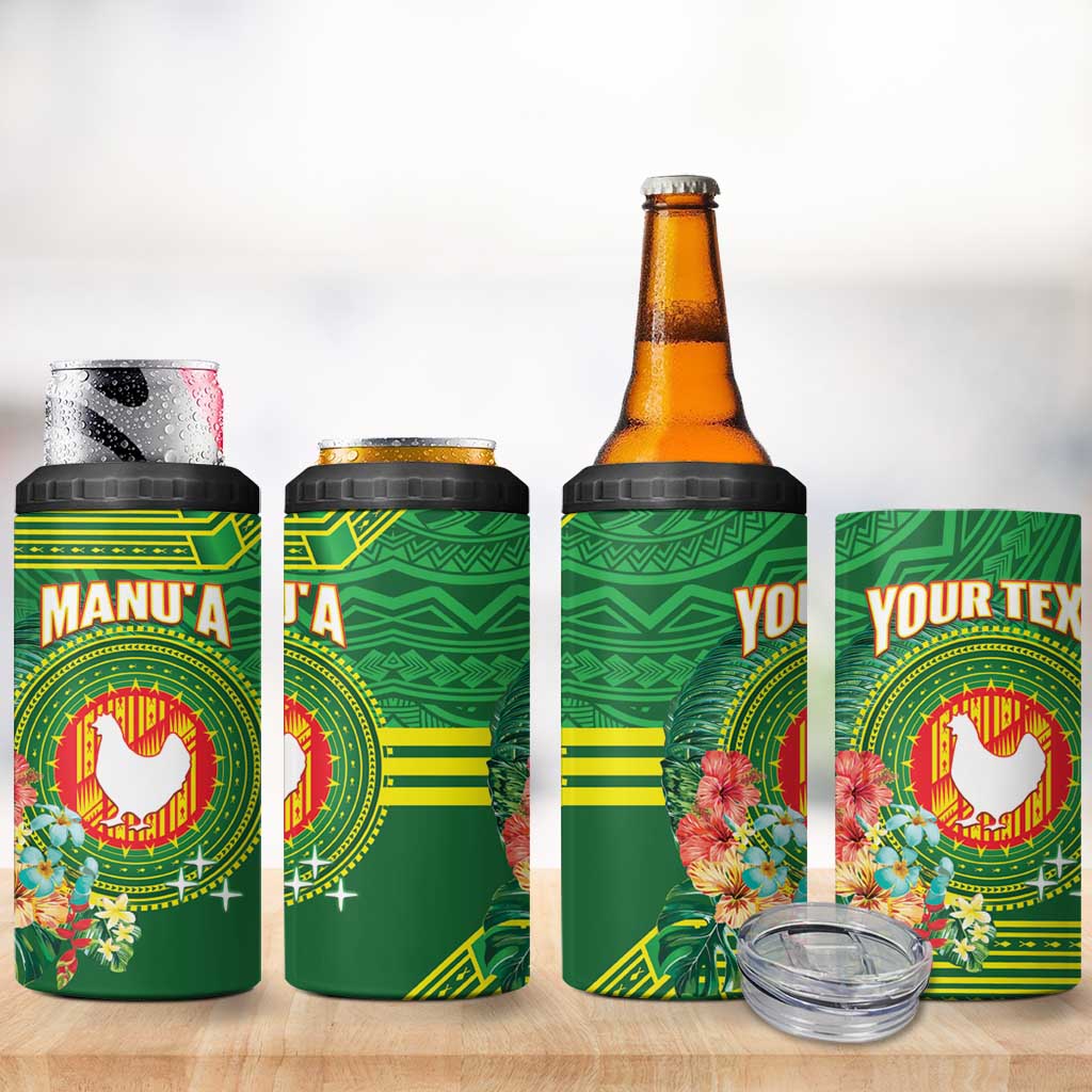 Personalized Manu'a Cession Day 4 in 1 Can Cooler Tumbler Tropical Flowers With Polynesian Pattern LT14 - Polynesian Pride