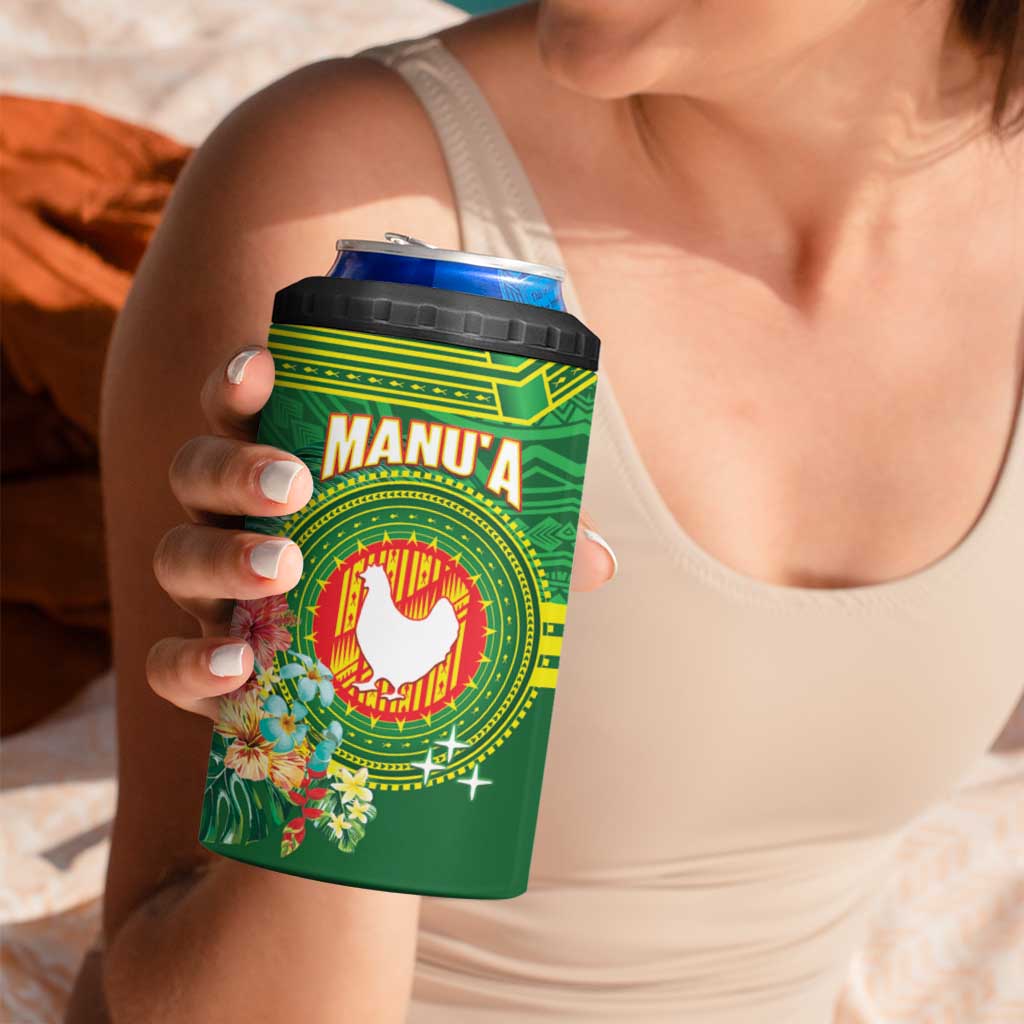 Personalized Manu'a Cession Day 4 in 1 Can Cooler Tumbler Tropical Flowers With Polynesian Pattern LT14 - Polynesian Pride