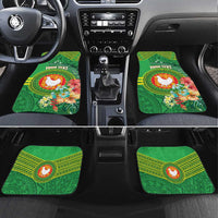 Personalized Manu'a Cession Day Car Mats Tropical Flowers With Polynesian Pattern LT14 Set 4pcs Green - Polynesian Pride