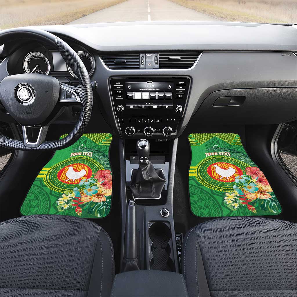 Personalized Manu'a Cession Day Car Mats Tropical Flowers With Polynesian Pattern LT14 Set 2pcs - Front Green - Polynesian Pride