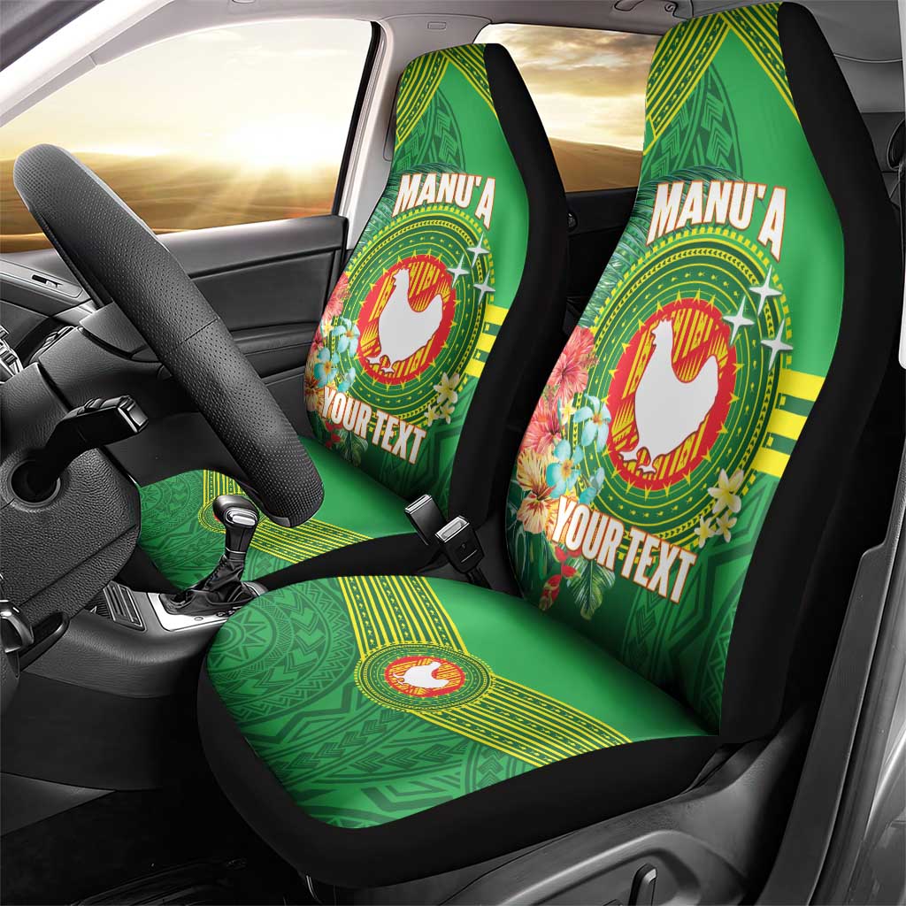 Personalized Manu'a Cession Day Car Seat Cover Tropical Flowers With Polynesian Pattern