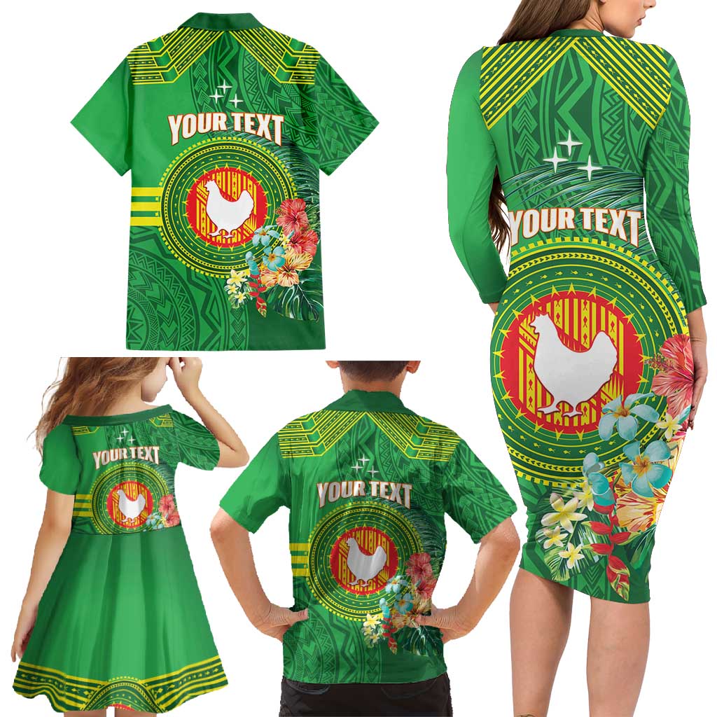 Personalized Manu'a Cession Day Family Matching Long Sleeve Bodycon Dress and Hawaiian Shirt Tropical Flowers With Polynesian Pattern