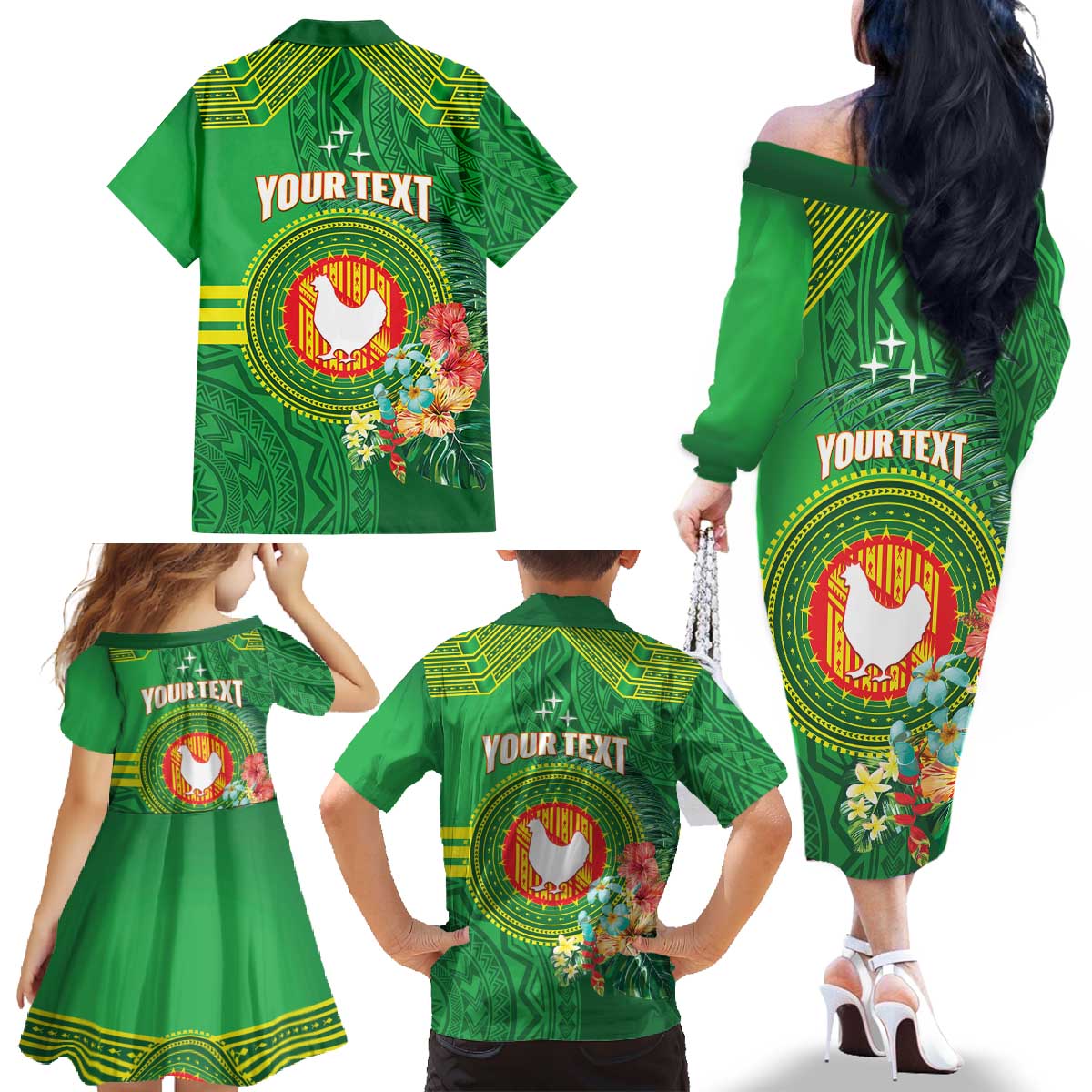 Personalized Manu'a Cession Day Family Matching Off The Shoulder Long Sleeve Dress and Hawaiian Shirt Tropical Flowers With Polynesian Pattern