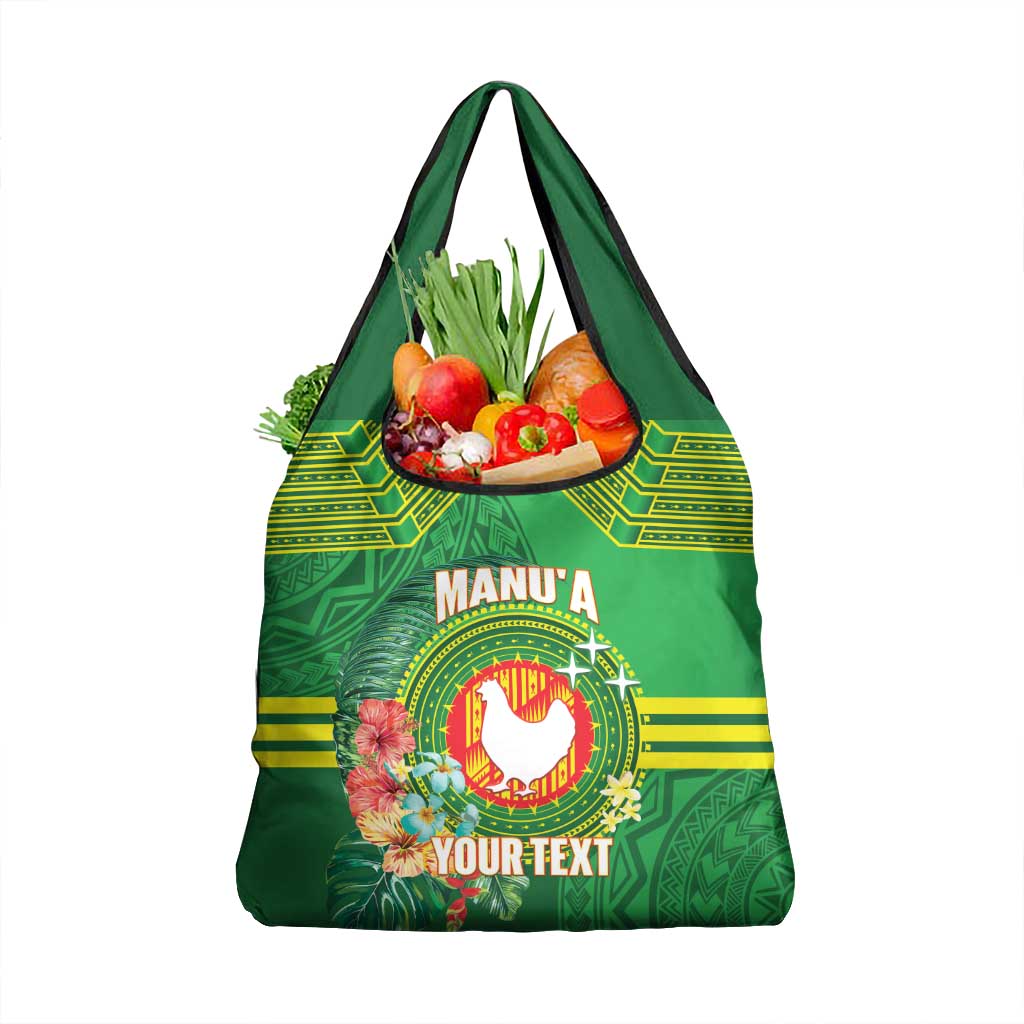 Personalized Manu'a Cession Day Grocery Bag Tropical Flowers With Polynesian Pattern LT14 1-pack One Size Green - Polynesian Pride