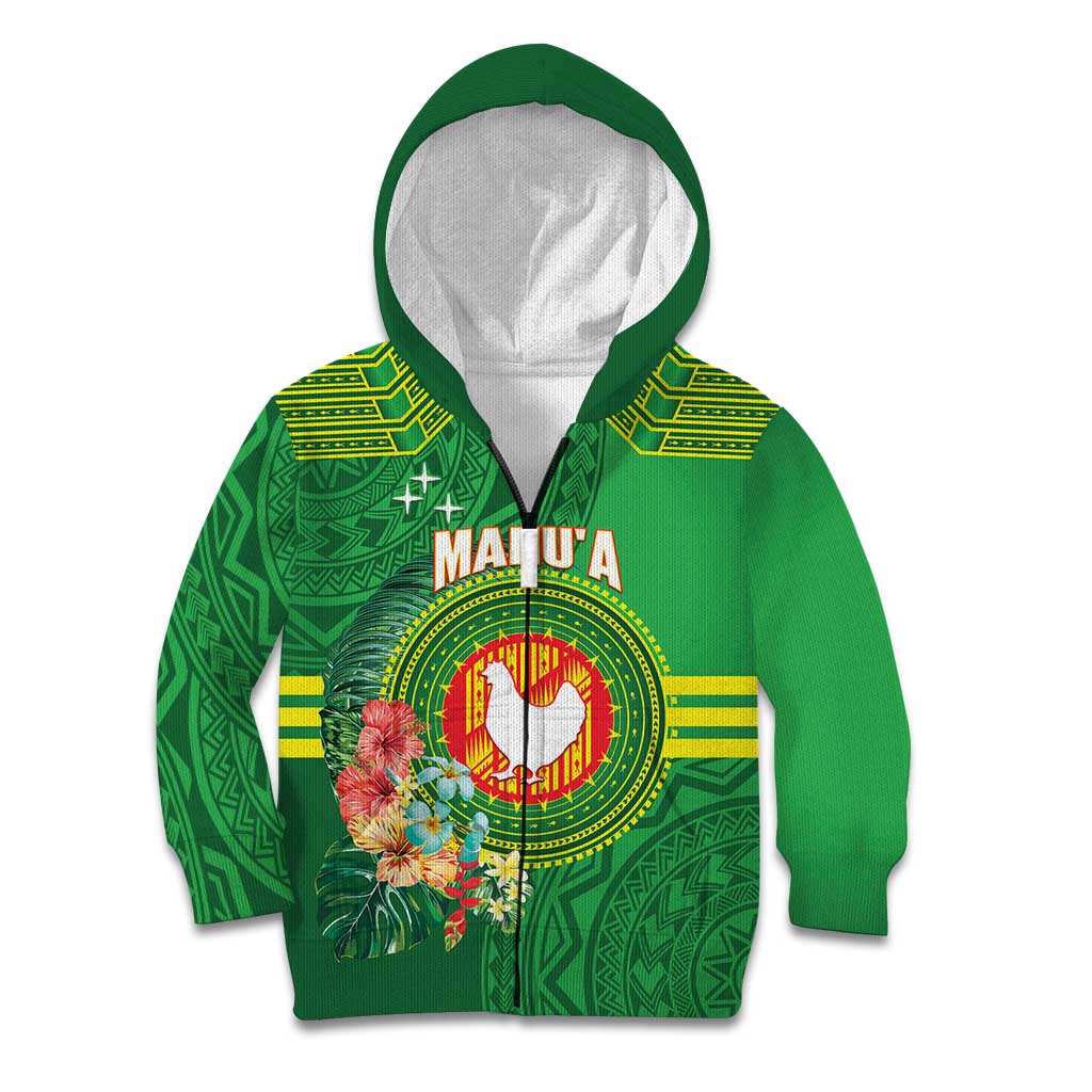 Personalized Manu'a Cession Day Kid Hoodie Tropical Flowers With Polynesian Pattern