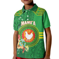 Personalized Manu'a Cession Day Kid Polo Shirt Tropical Flowers With Polynesian Pattern LT14 Kid Green - Polynesian Pride
