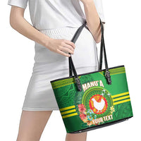Personalized Manu'a Cession Day Leather Tote Bag Tropical Flowers With Polynesian Pattern LT14 - Polynesian Pride