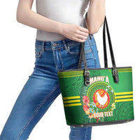 Personalized Manu'a Cession Day Leather Tote Bag Tropical Flowers With Polynesian Pattern LT14 - Polynesian Pride
