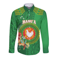 Personalized Manu'a Cession Day Long Sleeve Button Shirt Tropical Flowers With Polynesian Pattern