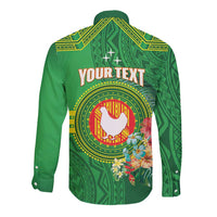 Personalized Manu'a Cession Day Long Sleeve Button Shirt Tropical Flowers With Polynesian Pattern